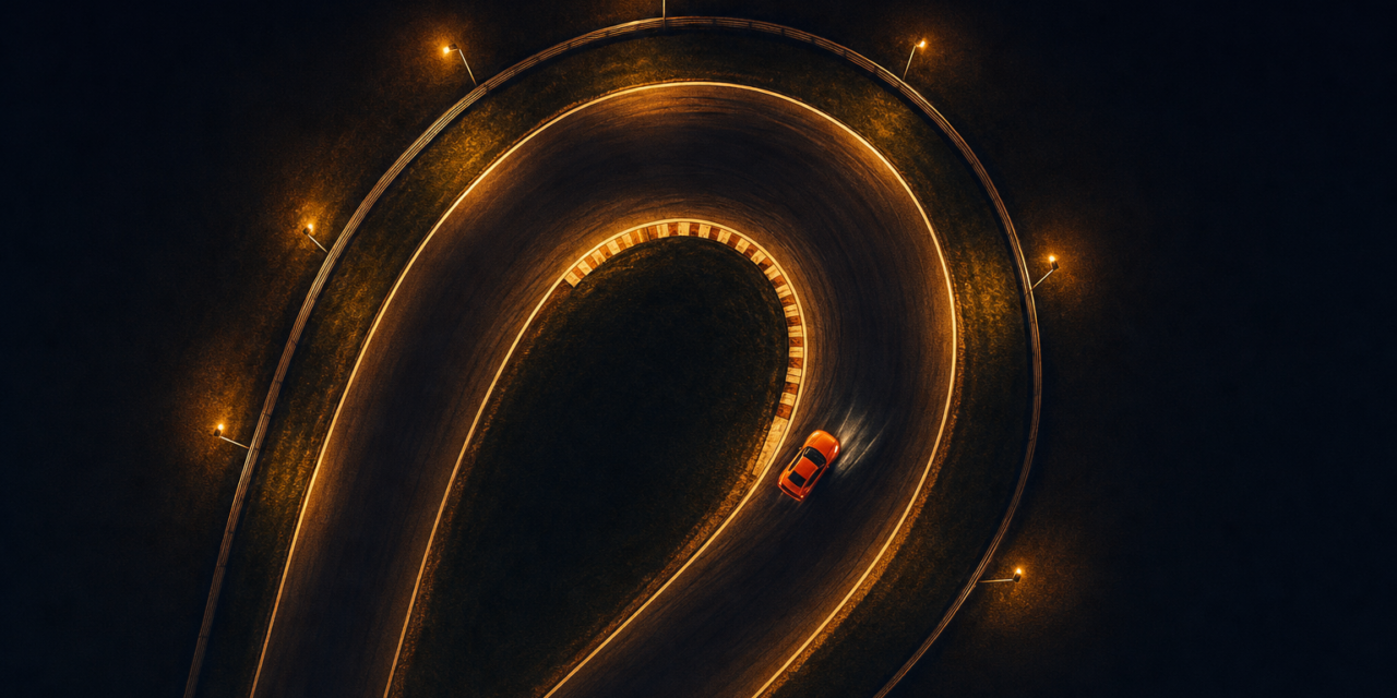 Rush Rush Rally Racing Dreamcast — overhead racing circuit at night